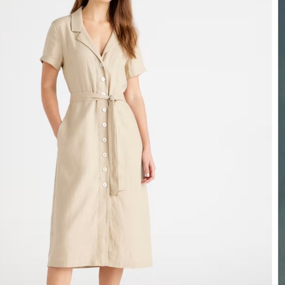Cream Quince 100% European Linnen Button-Down Dress (L) Like New